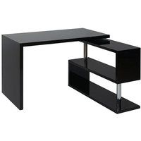 HWC-A68 Design hoekbureau, bureau, hoogglans draaibaar 120x60cm ~ zwart