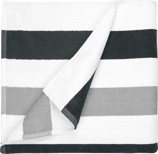 The One Towelling Strandlaken Stripe - 90 x 190 cm - Antraciet/Lichtgrijs
