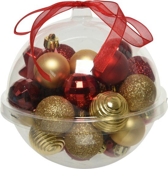 Decoris Kerstballen - 30 stuks - rood/donkerrood/goud - 3 cm - kunststof