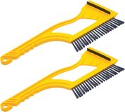 Prosperplast 2x stuks ijskrabber/raamkrabber auto met borstel en rubberen trekker - Geel - Kunststof - 12 x 40 cm - Ruitenkrabber