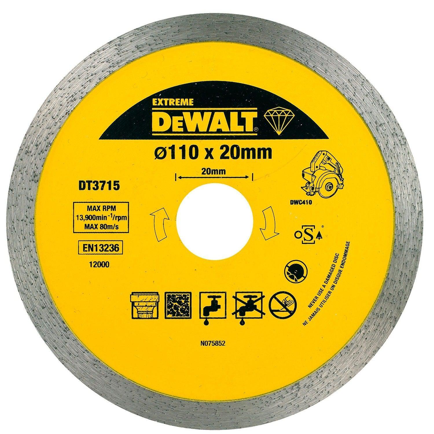 DeWALT DT3715 Diamantzaagblad voor TEGELZAAGMACHINE VOOR NAT & DROOG GEBRUIK 110 millimeter DEW-DT3715-QZ