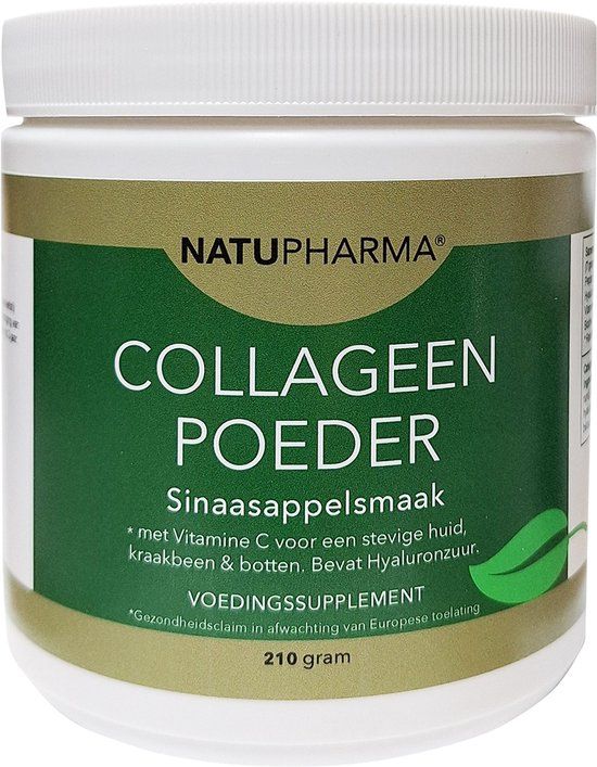 Natupharma Collageen Poeder (sinaasappelsmaak) met vitamine C & Hyaluronzuur 210gram