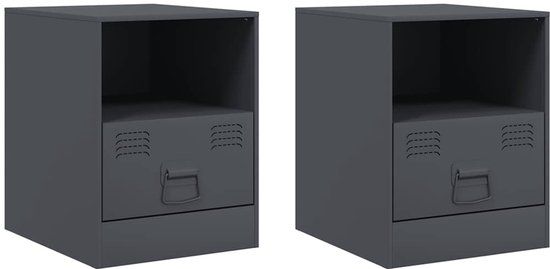vidaXL Nachtkastjes 2 stuks 34,5x39x44 cm staal antracietkleurig