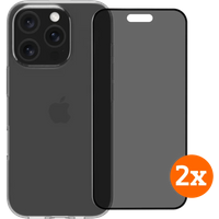 BlueBuilt Back Cover iPhone 16 Pro Transparant + Privacy Screenprotector Glas Duo Pack