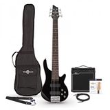 Gear4music Chicago 6-snarige Basgitaar + 15 W Versterkerpakket, Zwart