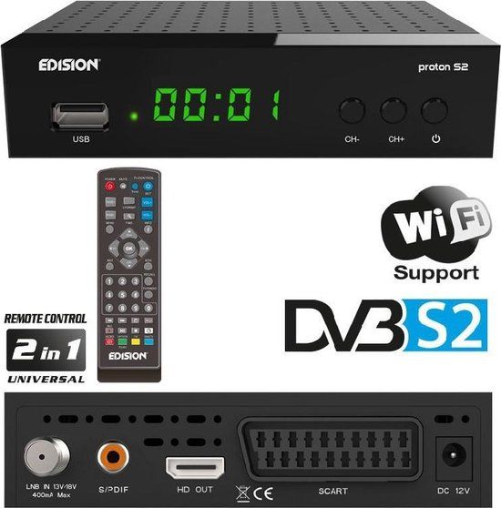 Edision Proton S2 DVB-S2 FTA satelliet ontvanger - Full HD - HDMI - Zwart