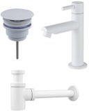 FortiFura Calvi Fonteinkraanset - staande fonteinkraan laag - always open plug - design sifon - mat wit