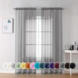 Chyhomenyc Transparante grijze gordijnen 213 cm lang, set met 2 panelen, lichtgewicht effen elegante raamgordijnpanelen, gordijnen, raamaankleding voor slaapkamer, woonkamer (106 x 213 cm