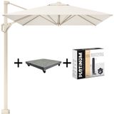 Platinum Voyager T1 zweefparasol 300x200 cm sandstone ivoor met 90kg voet en hoes