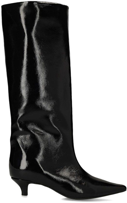 Sacha - Dames - Zwarte hoge lakleren laarzen met kitten heel - Maat 39