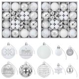 vidaXL Set de boules de Noël - 88 pièces - Argent et blanc - Ø 6 cm - Plastique