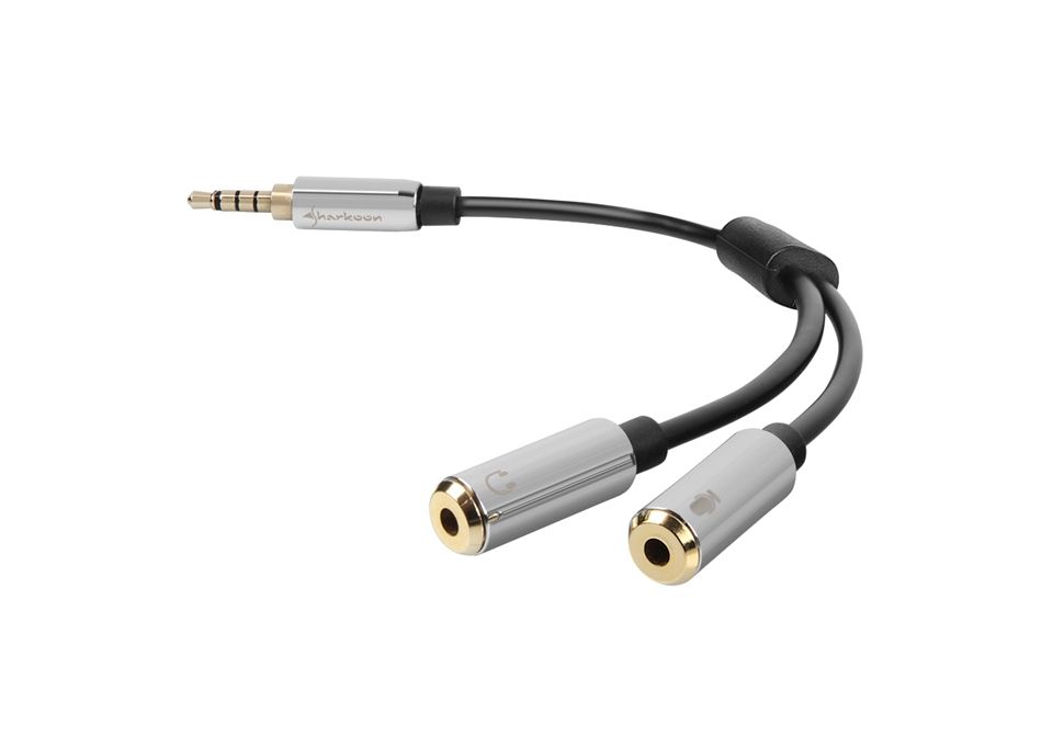 Sharkoon 0.12m 3.5mm to 2x3.5mm Audio Cable - Black/Silver
