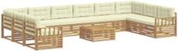 vidaXL Bank loungeset, 10 zitplekken, wit en crème, acacia hout