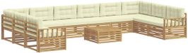 vidaXL Bank loungeset, 10 zitplekken, wit en crème, acacia hout