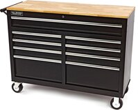 Gereedschapswagen / werkbank 125 cm ZWART | 9 lades | Houten werkblad | 200 kg
