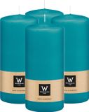 Wiedemann Cilinderkaars/stompkaars - 4x - turquoise blauw - 15 x 7 cm - 63 branduren