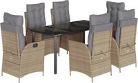 vidaXL 7-delige tuinset met kussens, beige, van polyrotan