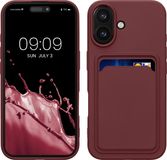 kwmobile telefoonhoesje geschikt voor Apple iPhone 16 - Hoesje met pasjeshouder - TPU case in wijnrood