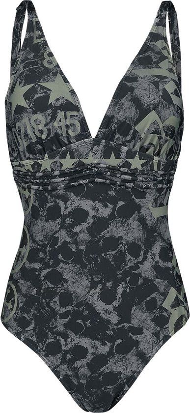 Rock Rebel by EMP Zwart zwempak met doodshoofdpatroon en print - Dames - S