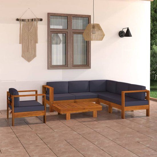 The Living Store Houten Loungeset - Acaciahout - Donkergrijs - 2-zits - Met Kussens - Waterbestendige Hoes