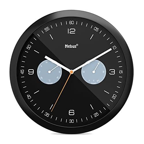 Mebus Kwarts thermometer en hygrometer wandklok - zwart