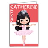 68-1098-B Afie 68-1098-B kaart "Gute Party der Heilige Katherine 25, november, klein meisje, bruin, dansere, Tutu Ballerina, prinses kroon, roze"