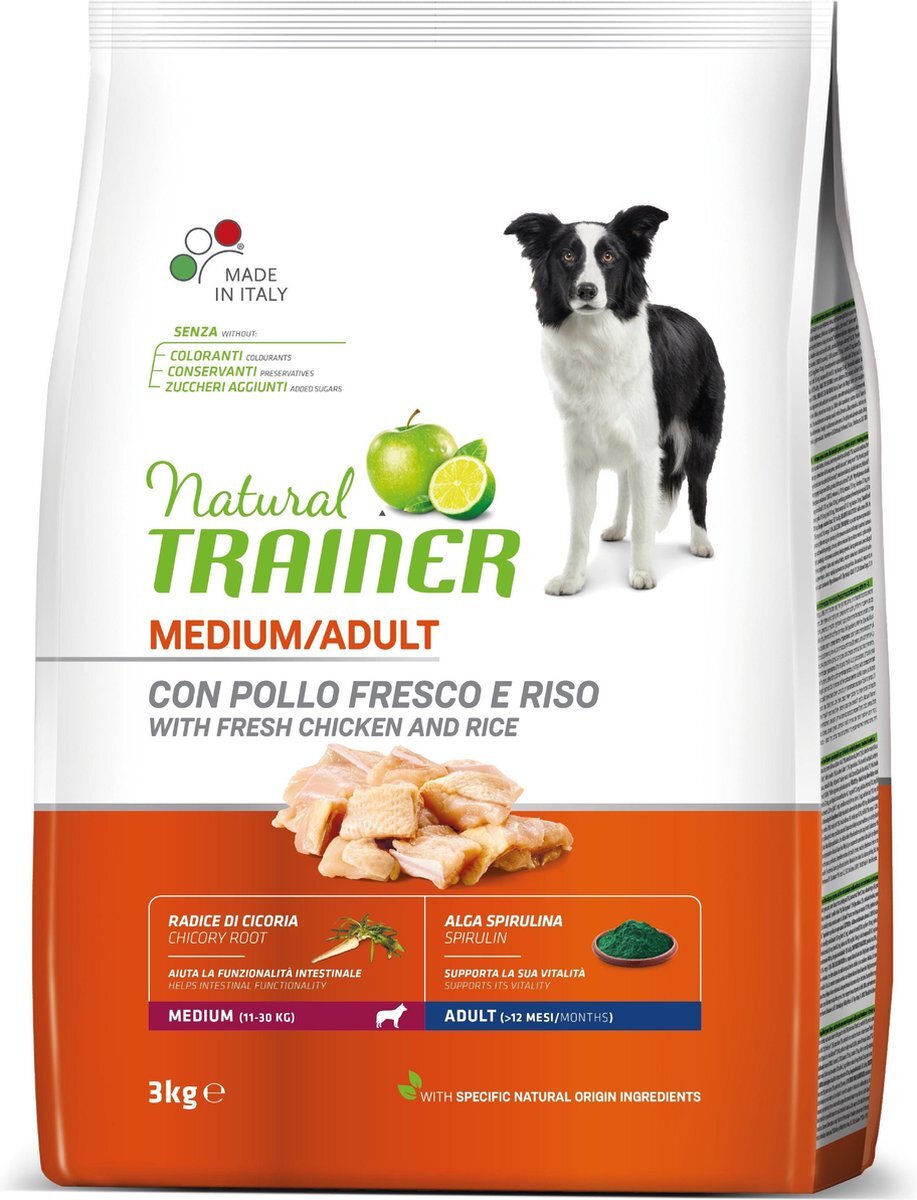 Natural trainer 3 kg dog adult medium chicken / rice hondenvoer