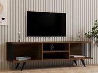 Stijlvolle Walnoot TV-standaard, 160 cm breed, 48,6 cm hoog, 40 cm diep, 100% melamine gecoat spaanplaat, 18 mm dik, met ruime planken voor moderne woonkamers