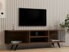 Stijlvolle Walnoot TV-standaard, 160 cm breed, 48,6 cm hoog, 40 cm diep, 100% melamine gecoat spaanplaat, 18 mm dik, met ruime planken voor moderne woonkamers