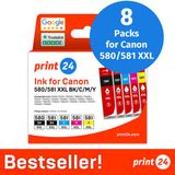 print24 Cartouches d'encre pour Canon 580/581 XXL, multipack (BK/BK/C/M/Y), 8 pièces