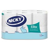 Nicky Elite 3-laags toiletpapier, 12 rollen