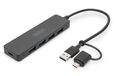 Digitus DA-70235 Hub USB 4 ports USB-A USB 3.0 5 GBit/s Avec fiche USB-C Noir