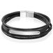 Mendes Heren Armband Zwart Leer Edelstaal ID Graveerplaat Zilverkleurig-21cm