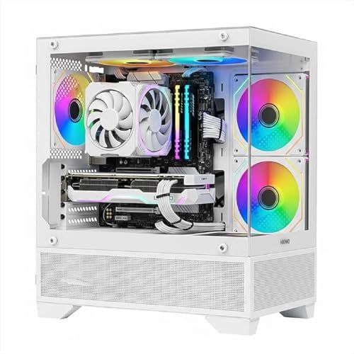 Nuwo Flow FH100 Micro-ATX Mini Tower PC Behuizing | 3 ARGB-ventilator 120 mm | Panorama-glas voor- en zijwand | Wit