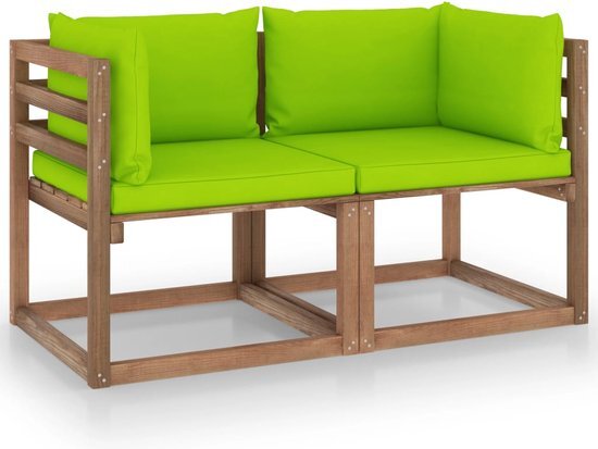 The Living Store hoekbank pallet 64x64x70 cm - bruin - ge&#239;mpregneerd grenenhout - 100% polyester