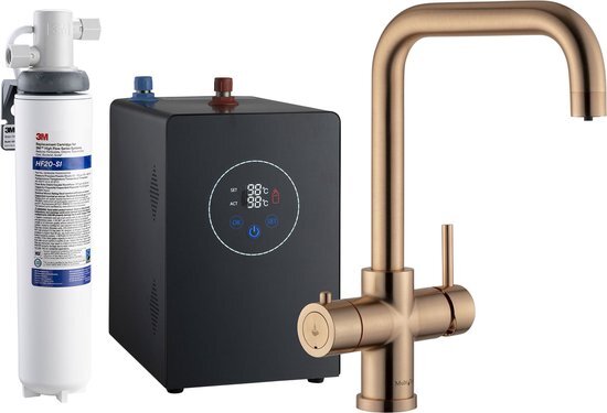 Multi-Tap 3-in-1 kokend water kraan 3-in-1 Multi-Tap kokend water kraan incl.boiler en 3M waterfilter, L-uitloop-Brushed Copper Gold