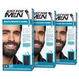 Just For Men Snor en baardkleur, verwijdert grijze haren voor een dikker en voller uiterlijk, inclusief applicatorkwast, zwart, M55 (verpakking van 3 stuks)