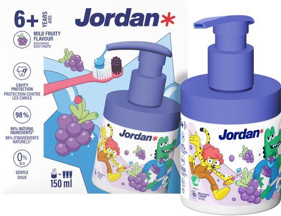 Jordan Junior - Tandpasta in pomp - 6-12 jaar - Druivensmaak - 1450ppm fluoride - 150 ml