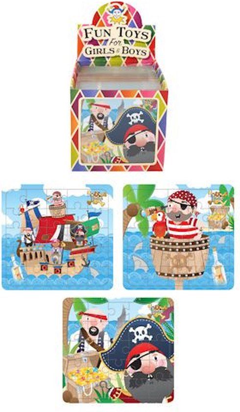 108 Stuks Puzzel: Piraten 13 x 12 Cm in Traktatiebox Uitdeelcadeautjes