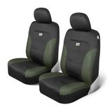 Cat® Flexfit™ Autostoelhoezen voor auto's, vrachtwagens en SUV's, set van 2, zwarte autostoelhoezen voor voorstoelen, vrachtwagenstoelbeschermers en afgewerkt met groene honinggraatstructuur