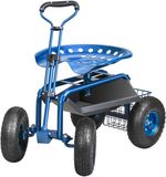 VEVOR Tuinstoel, rolstoel, 360 graden draaibaar, tuinkruk op opblaasbare wielen, 25,4 cm, trolley met zitting 760 x 450 x 960 mm, uittrekbare handgreep, gereedschapsplaat voor terras, binnenplaats, buiten, blauw