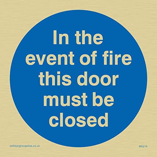 Viking Signs Viking Signs MA214-S85-G "In The Event Of Fire This Door Must Be Closed" Sign, Rigid Gold Plastic, 85 mm x 85 mm