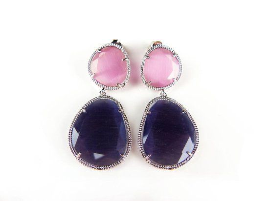 Zilveren oorringen met roze en blauwe stenen - Model Inspiring