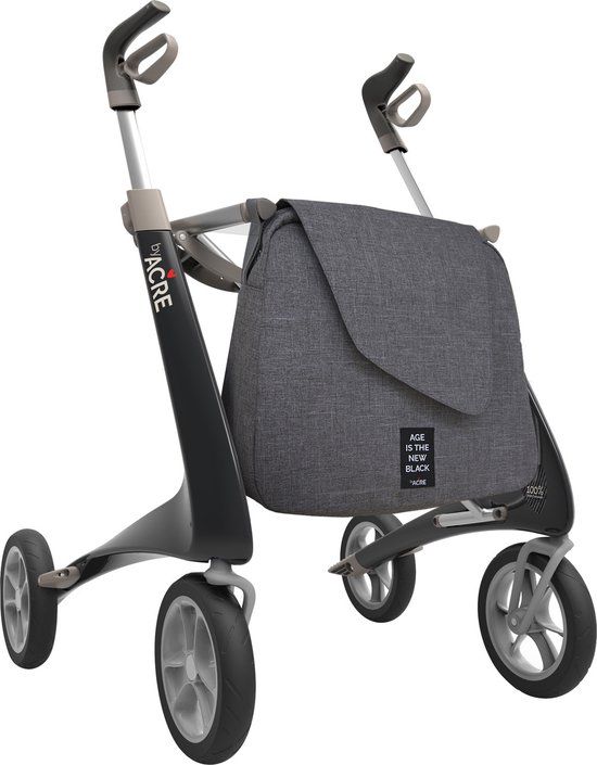 Ultralight Carbon Rollator Zwart - Large - Anti lek banden - Opvouwbaar