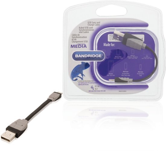 Bandridge BBM39300B01 USB sync and charge kabel USB A male - 8-pins