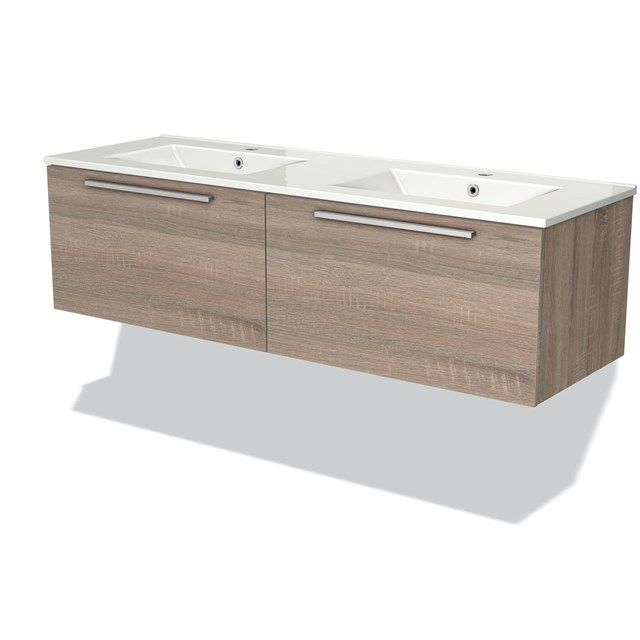 Maxaro Badkamermeubel 140cm Modulo Eiken 2 Lades Vlak Wastafel Keramiek