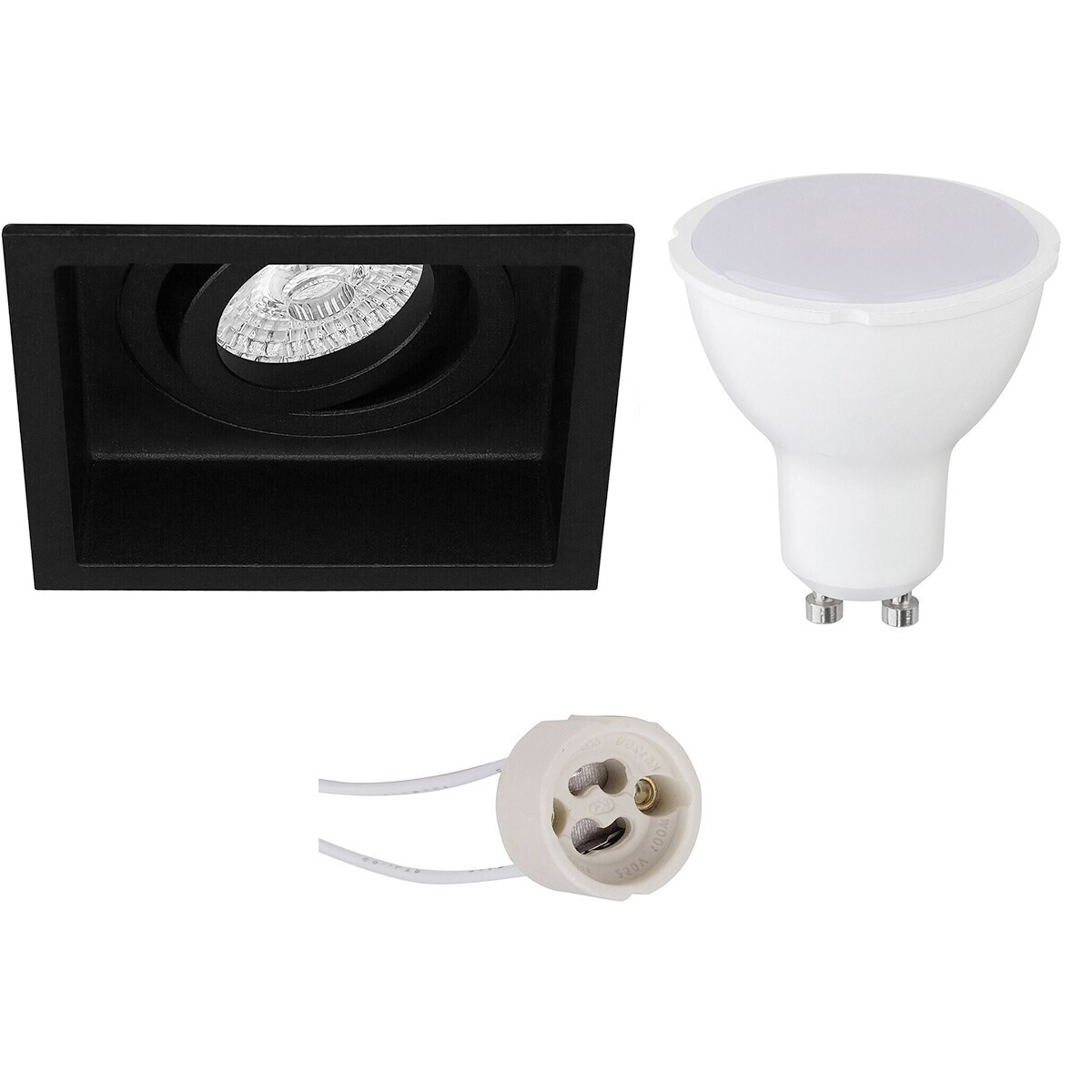 BES LED LED Spot Set - Pragmi Domy Pro - GU10 Fitting - Inbouw Vierkant - Mat Zwart - 6W - Natuurlijk Wit 4200K - Verdiept - Kantelbaar - 105mm