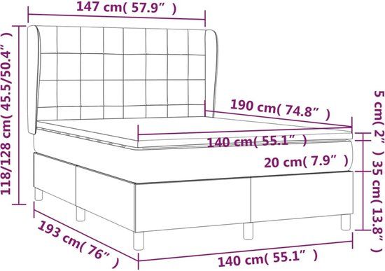 vidaXL Boxspring met matras stof blauw 140x190 cm
