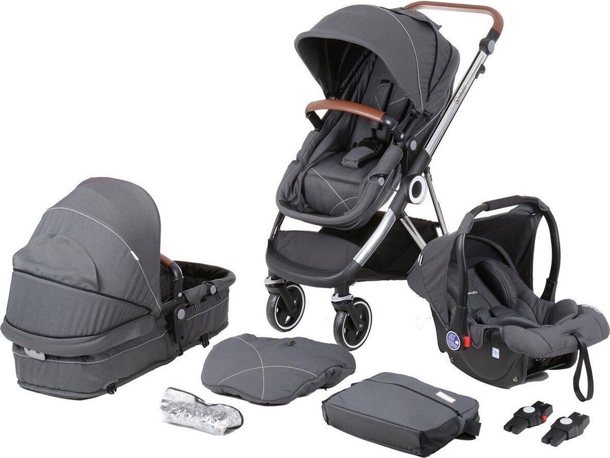 BabyGO Combi wandelwagen Halime 3 in 1 Grijs Silver