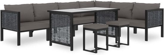 vidaXL 9-delige Loungeset met kussens poly rattan antraciet